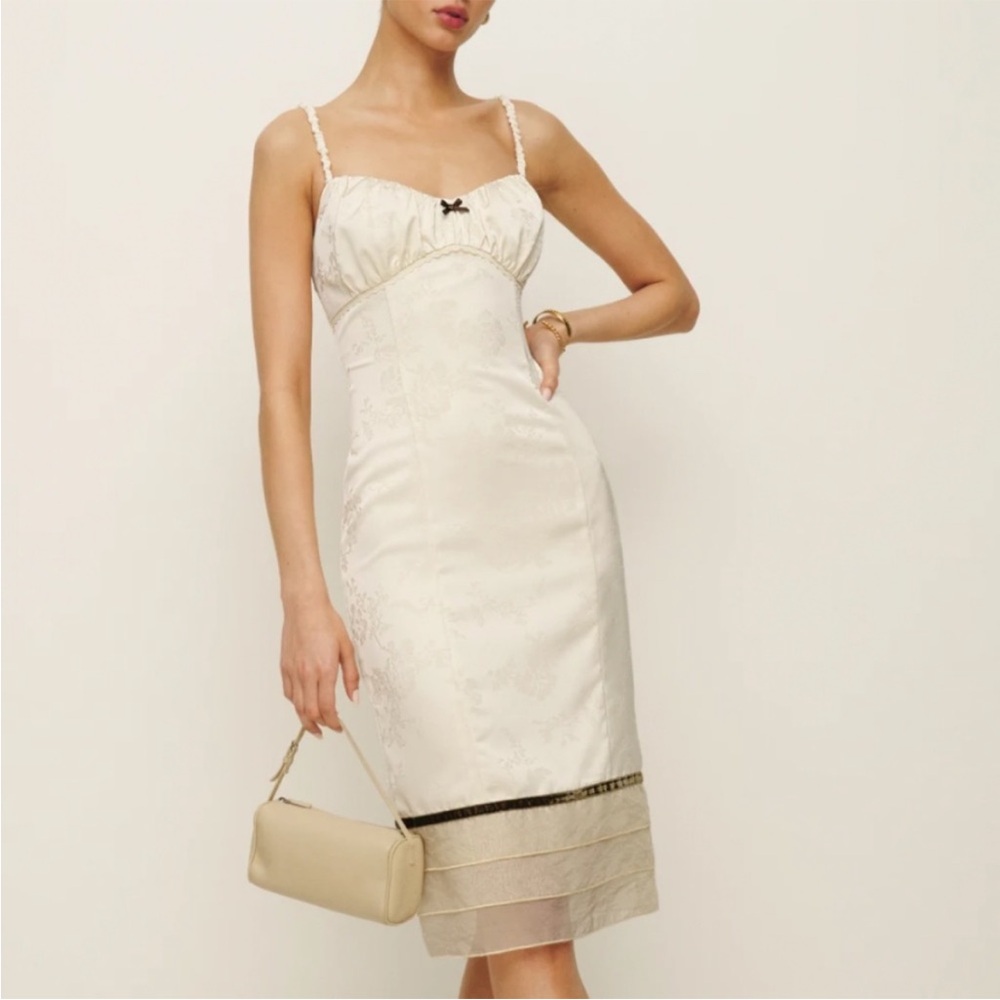 NWOT Reformation Wilkins Satin Midi Dress Ivory Cream Slip Bow Girl Lace Size 6